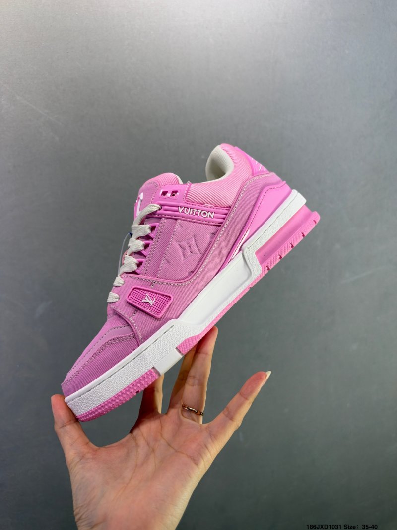 Louis Vuitton LV Trainer Pink White Low Top Sneaker view