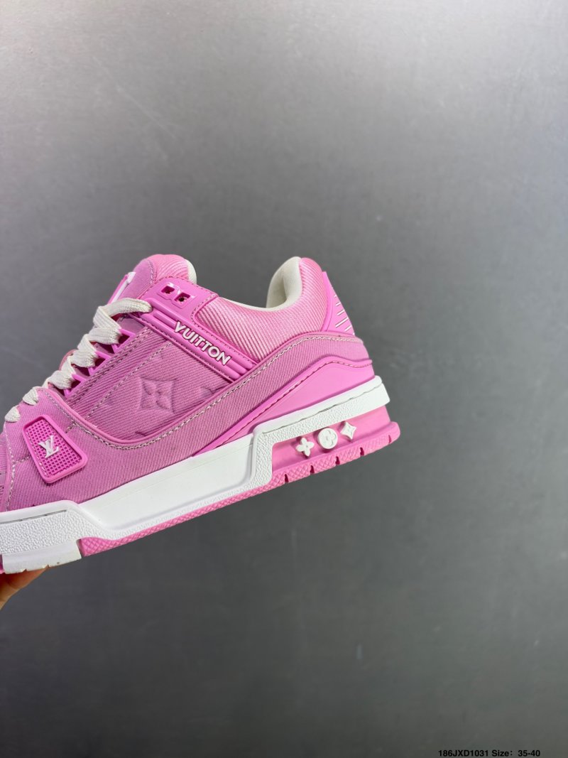 Louis Vuitton LV Trainer Pink White Low Top Sneaker view