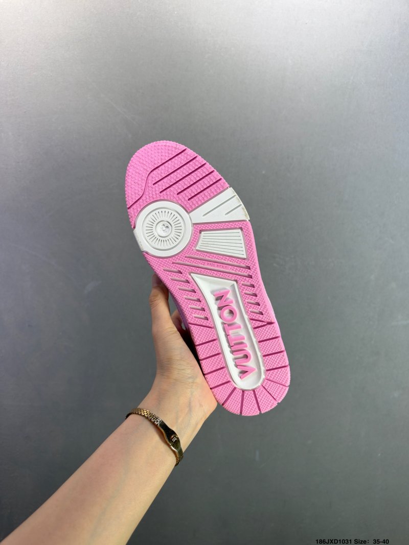 Louis Vuitton LV Trainer Pink White Low Top Sneaker view