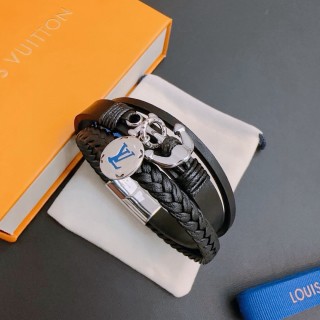 LV Black Leather Braided Bracelet with Charm - Adjustable 22cm view 6