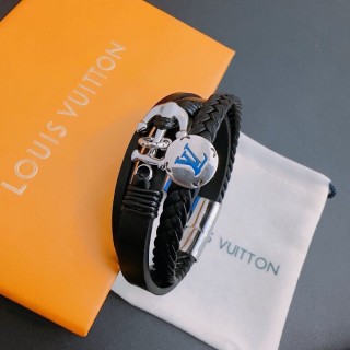 LV Black Leather Braided Bracelet with Charm - Adjustable 22cm view 8