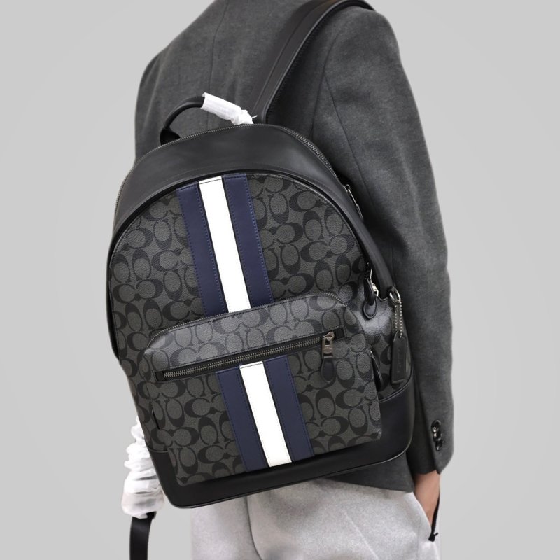 Coach Signature Stripe Backpack Black Navy White