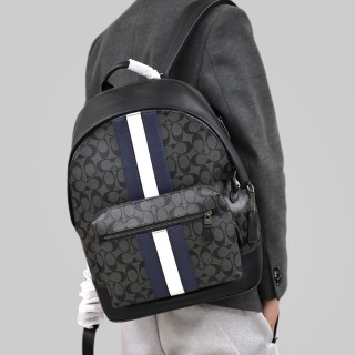Coach Signature Stripe Backpack Black Navy White