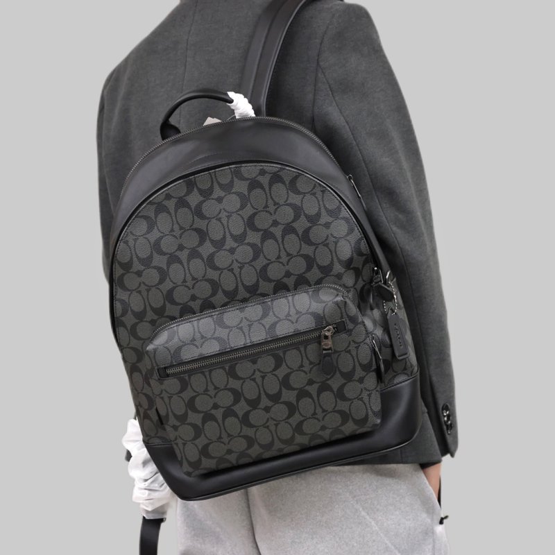 Coach Signature Stripe Backpack Black Navy White view