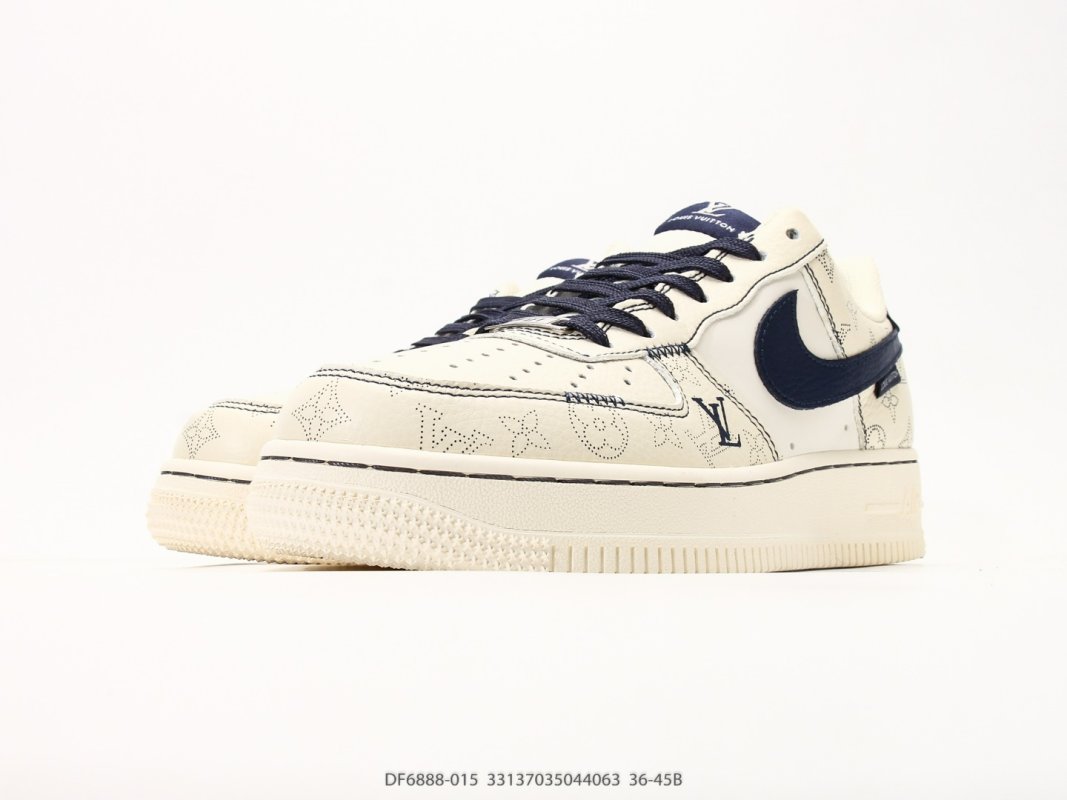 Nike Air Force 1 '07 LV8 Cream Navy Monogram Low view