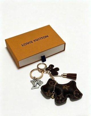 Louis Vuitton Monogram Dog Bag Charm Keychain Black Gold