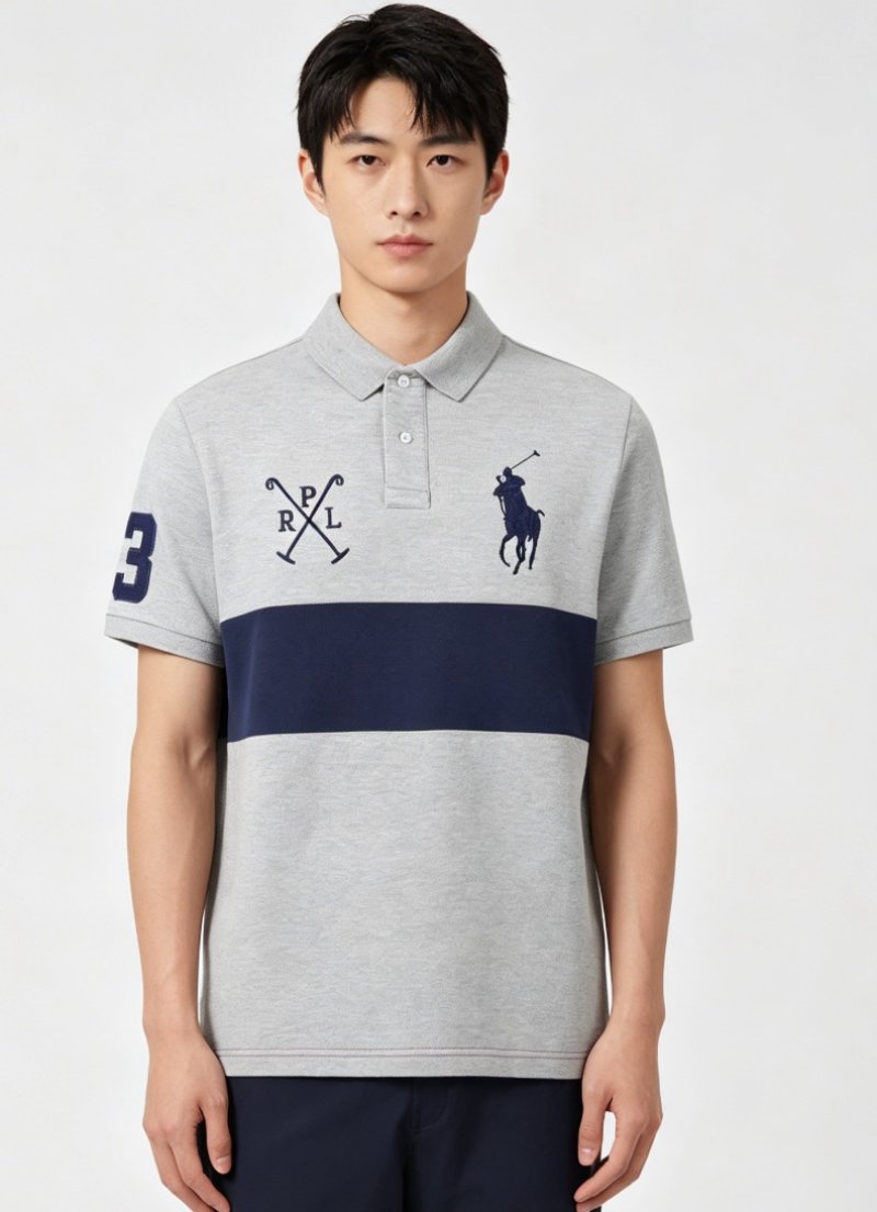 Polo Ralph Lauren Classic Color Block Polo Shirt Grey Navy view