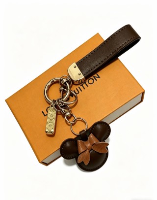 LV Monogram Leather Keychain Bag Charm Dark Brown Gold