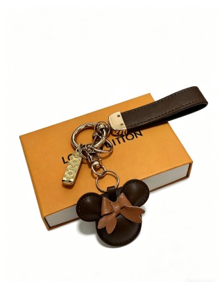 LV Monogram Leather Keychain Bag Charm Dark Brown Gold view 2