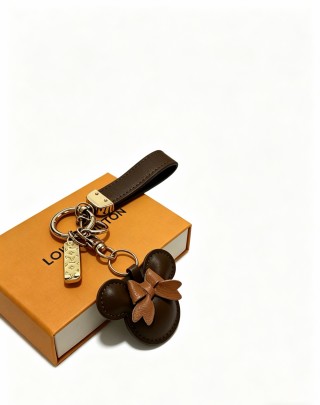 LV Monogram Leather Keychain Bag Charm Dark Brown Gold view 3