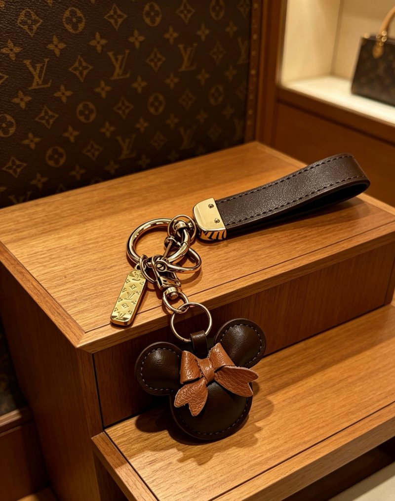 LV Monogram Leather Keychain Bag Charm Dark Brown Gold view