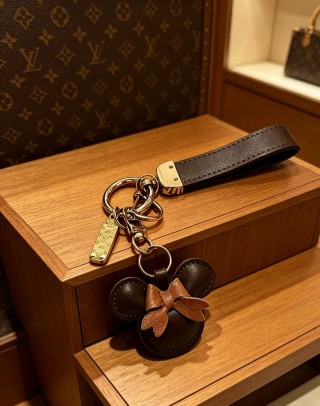 LV Monogram Leather Keychain Bag Charm Dark Brown Gold view 4