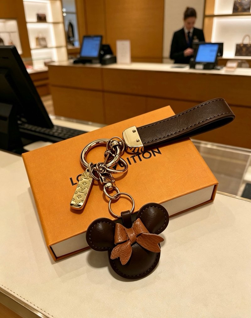 LV Monogram Leather Keychain Bag Charm Dark Brown Gold view