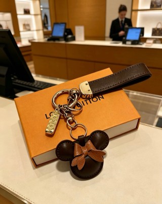 LV Monogram Leather Keychain Bag Charm Dark Brown Gold view 5
