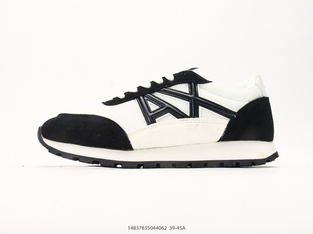 Armani Exchange AX Low Runner Black White Suede Nylon Sneaker