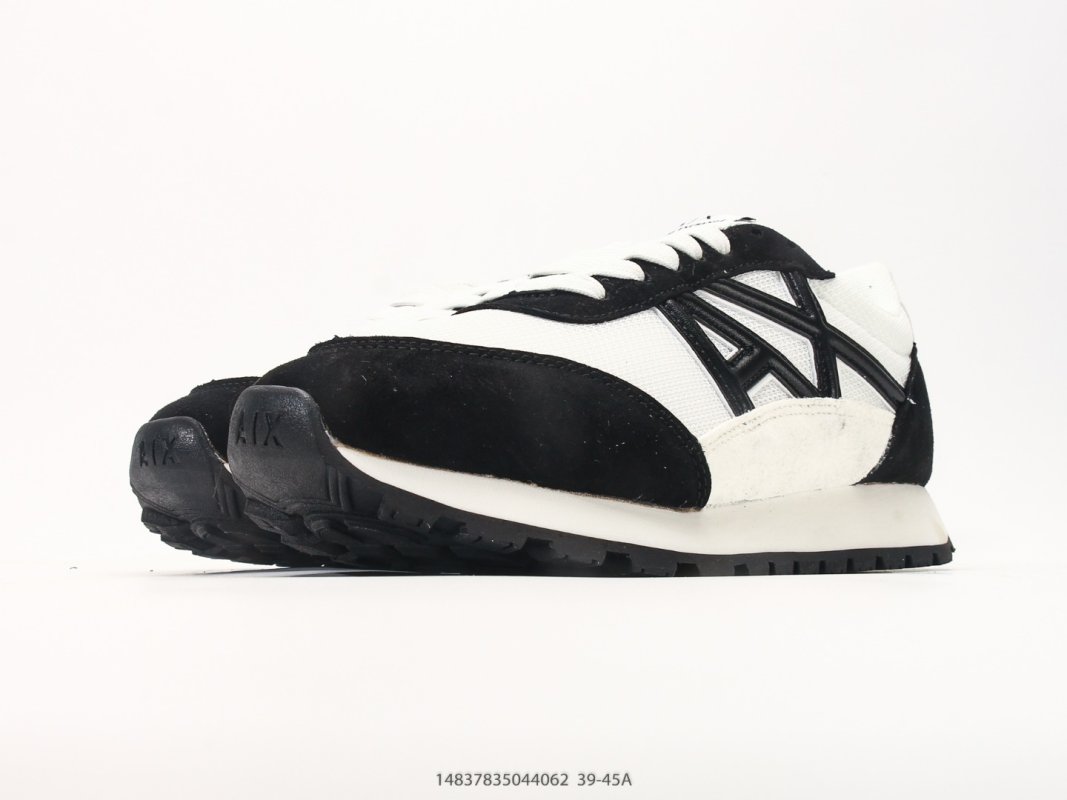 Armani Exchange AX Low Runner Black White Suede Nylon Sneaker view