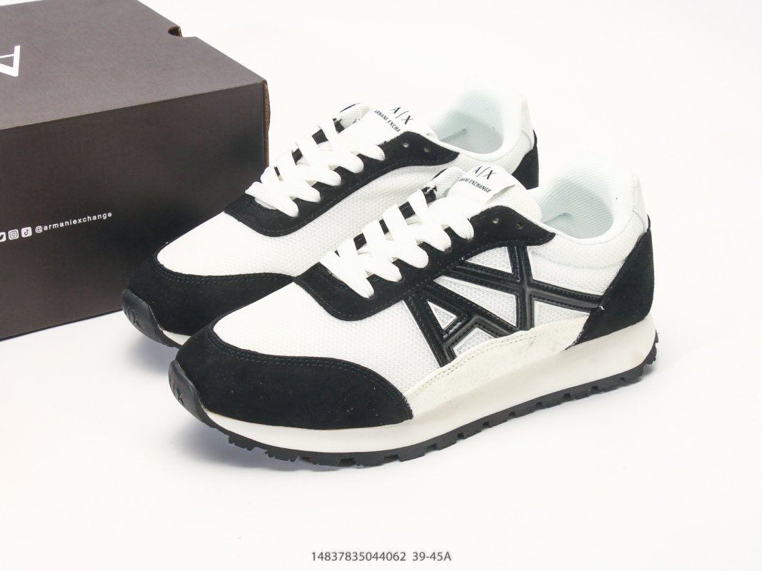 Armani Exchange AX Low Runner Black White Suede Nylon Sneaker view