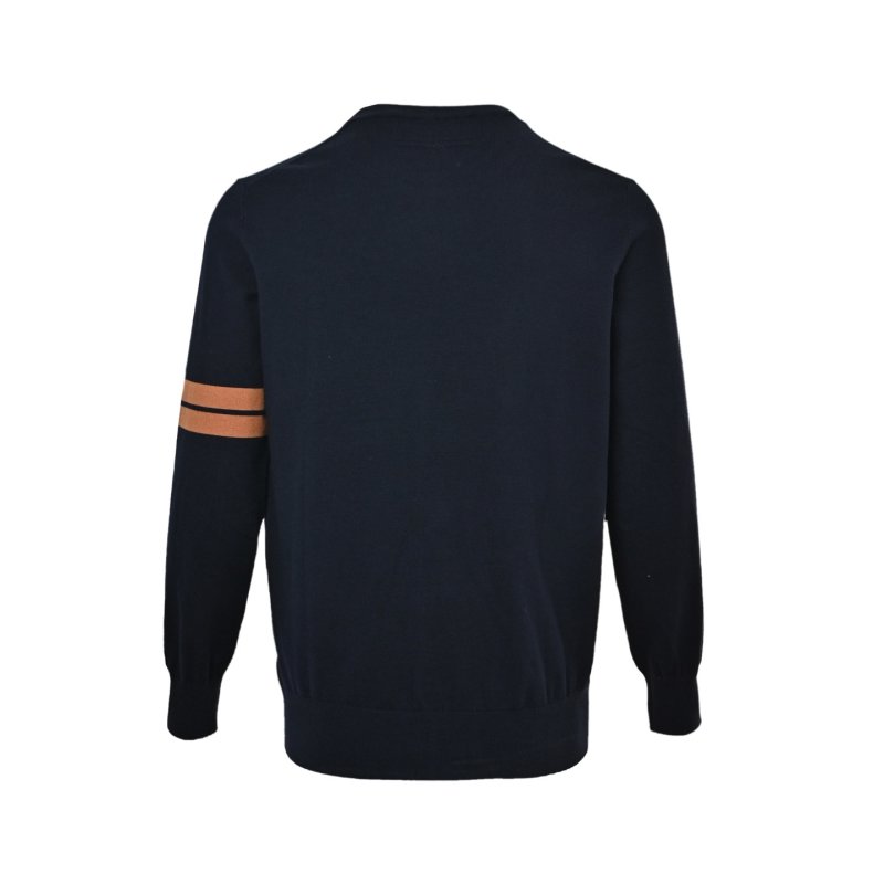 Zegna Sleeve Stripe Wool Knit Crew Neck Sweater Navy Orange view