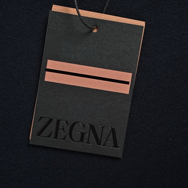Zegna Sleeve Stripe Wool Knit Crew Neck Sweater Navy Orange view
