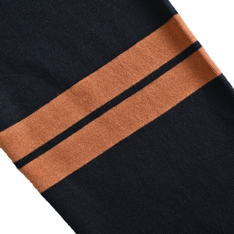 Zegna Sleeve Stripe Wool Knit Crew Neck Sweater Navy Orange view
