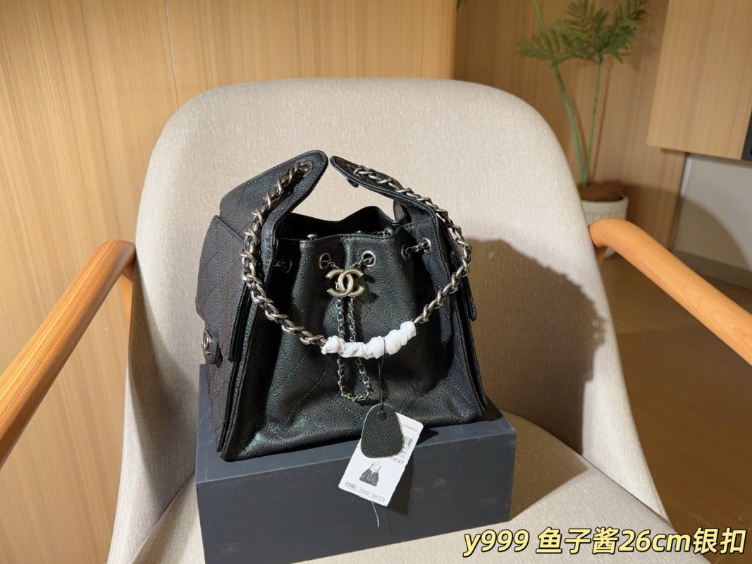 Chanel 25C Caviar Leather Hobo Bucket Bag Black view