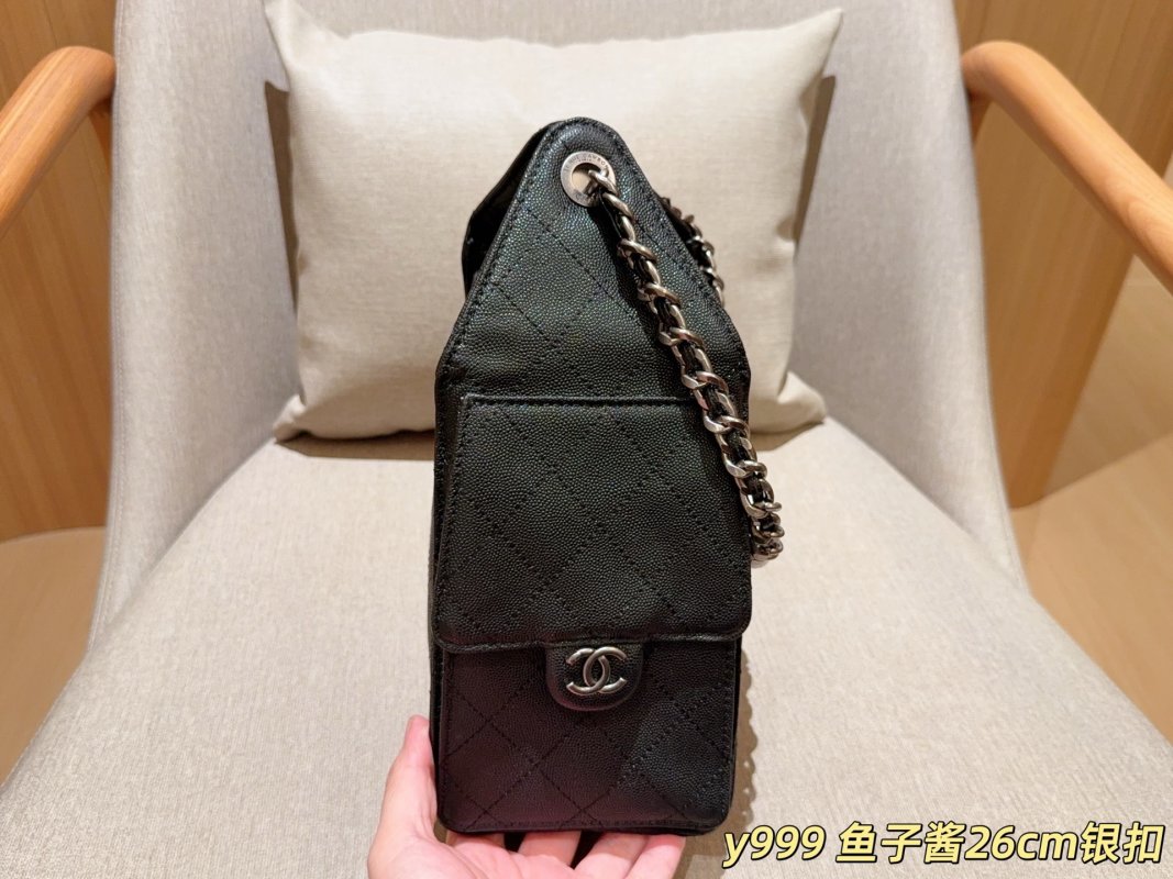 Chanel 25C Caviar Leather Hobo Bucket Bag Black view