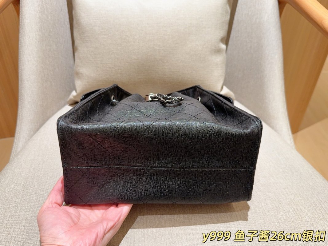 Chanel 25C Caviar Leather Hobo Bucket Bag Black view