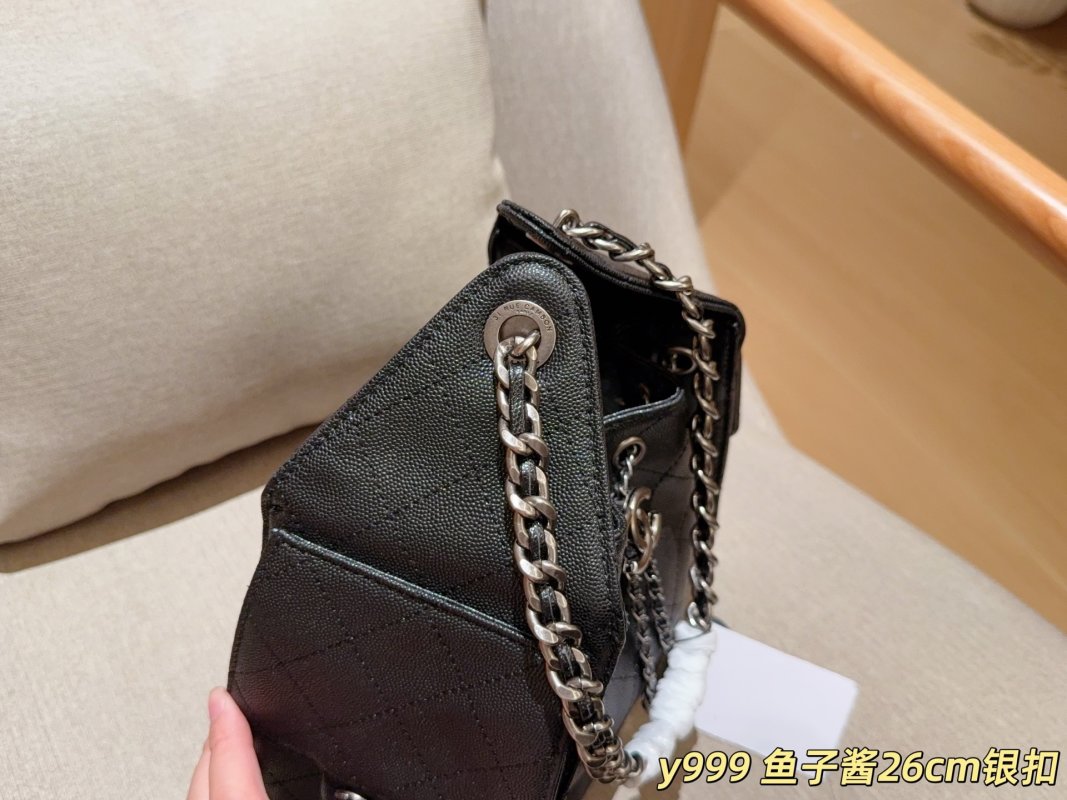 Chanel 25C Caviar Leather Hobo Bucket Bag Black view