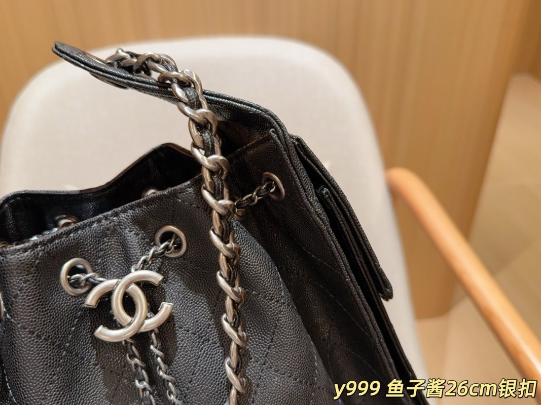 Chanel 25C Caviar Leather Hobo Bucket Bag Black view