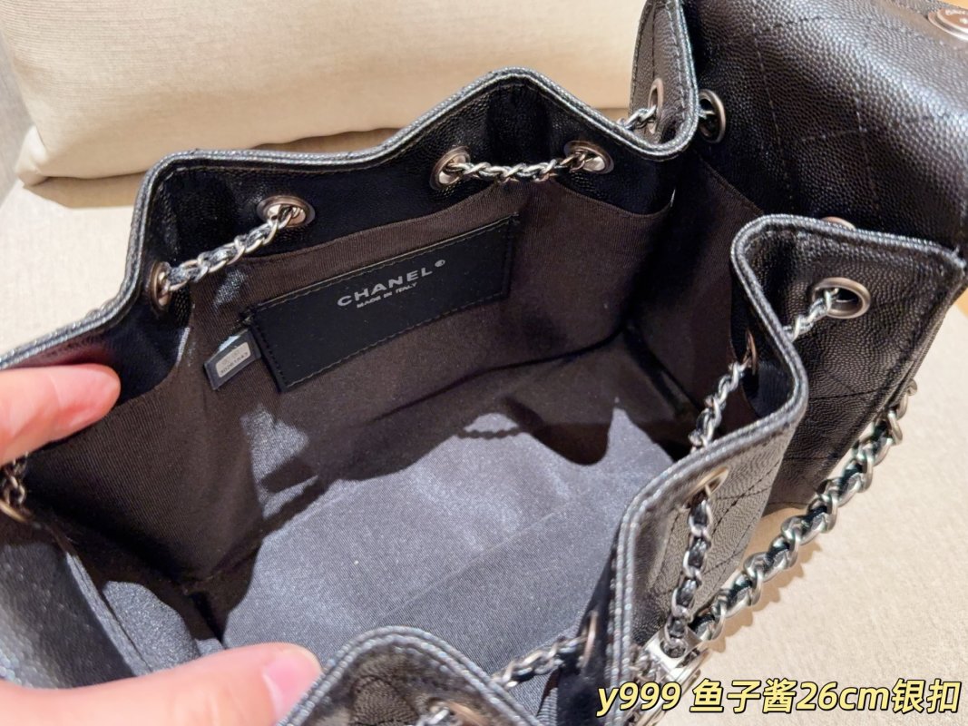Chanel 25C Caviar Leather Hobo Bucket Bag Black view
