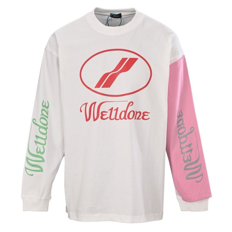 WE11DONE Logo Print Colorblock Long Sleeve T-Shirt White Pink