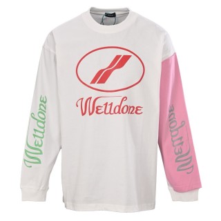 WE11DONE Logo Print Colorblock Long Sleeve T-Shirt White Pink