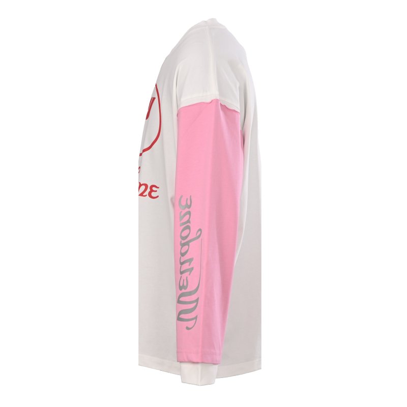 WE11DONE Logo Print Colorblock Long Sleeve T-Shirt White Pink view