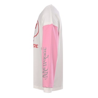 WE11DONE Logo Print Colorblock Long Sleeve T-Shirt White Pink view 2
