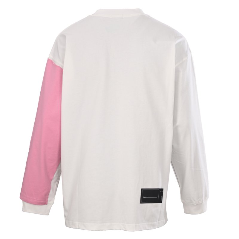 WE11DONE Logo Print Colorblock Long Sleeve T-Shirt White Pink view