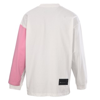 WE11DONE Logo Print Colorblock Long Sleeve T-Shirt White Pink view 3