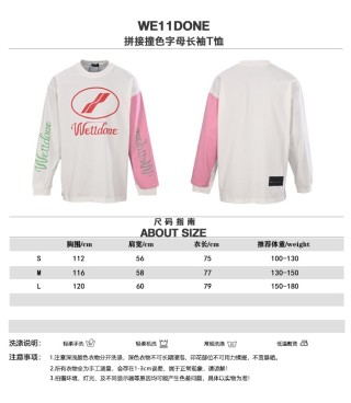 WE11DONE Logo Print Colorblock Long Sleeve T-Shirt White Pink view 10