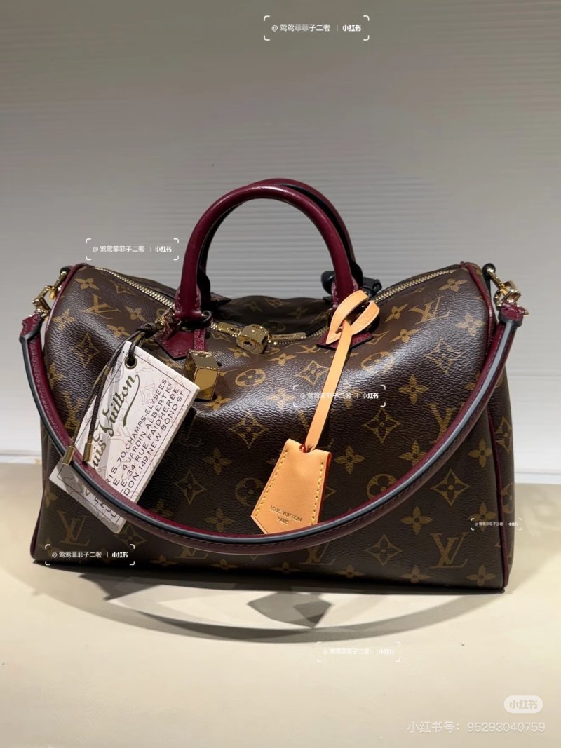 Louis Vuitton Speedy 30 Monogram Canvas Burgundy Handle UA Replica