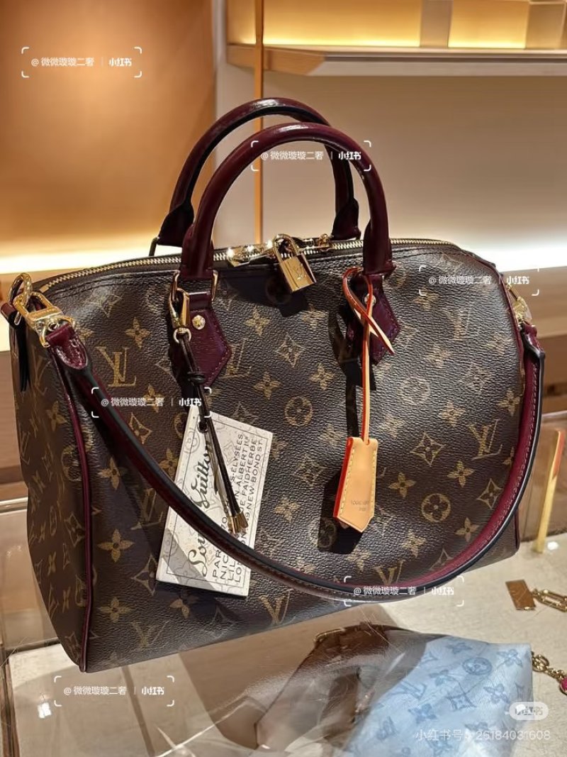 Louis Vuitton Speedy 30 Monogram Canvas Burgundy Handle UA Replica view