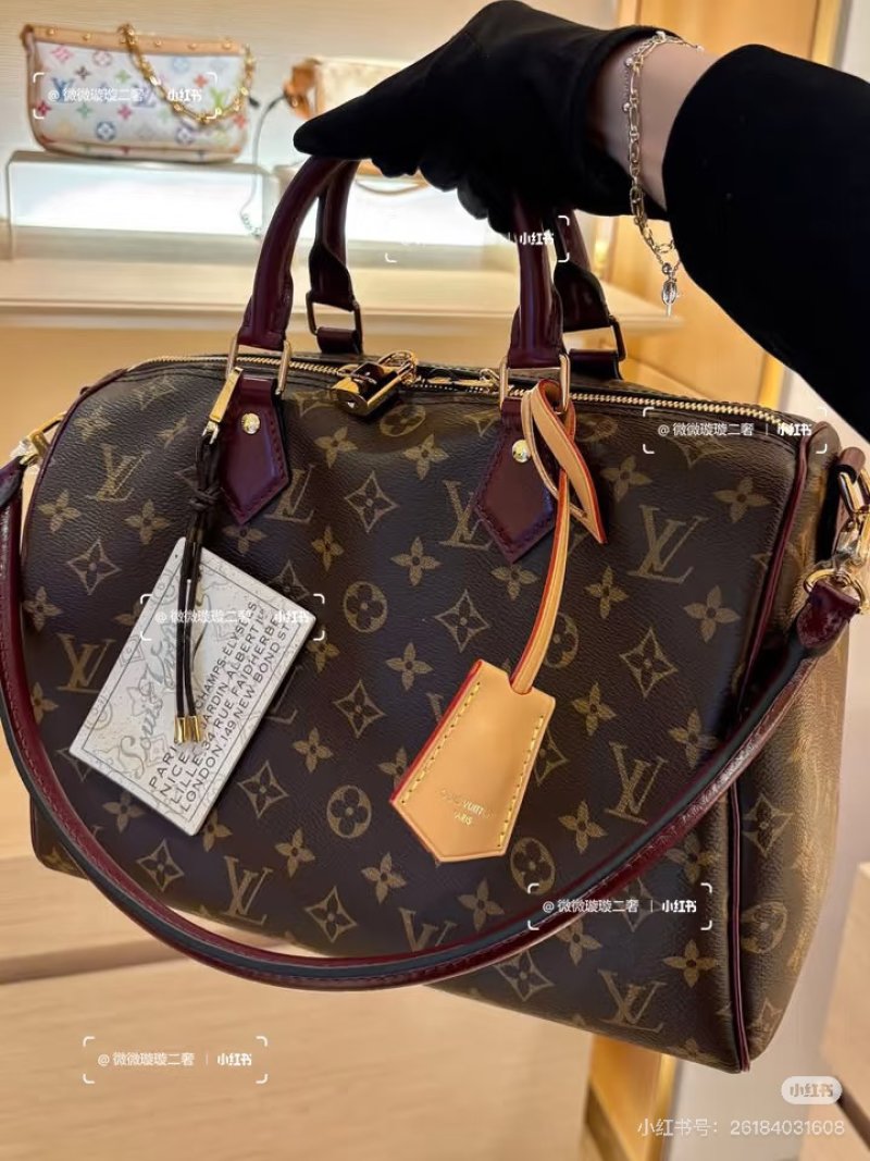 Louis Vuitton Speedy 30 Monogram Canvas Burgundy Handle UA Replica view