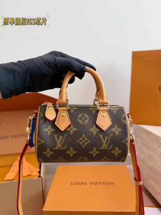 Louis Vuitton Speedy Nano Monogram Canvas Tan Leather Handle Rep