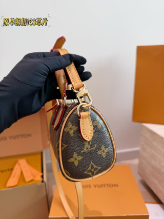Louis Vuitton Speedy Nano Monogram Canvas Tan Leather Handle Rep view 2