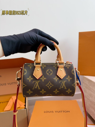 Louis Vuitton Speedy Nano Monogram Canvas Tan Leather Handle Rep view 3