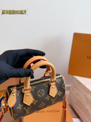 Louis Vuitton Speedy Nano Monogram Canvas Tan Leather Handle Rep view 4