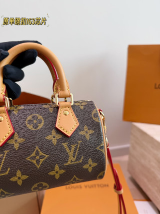 Louis Vuitton Speedy Nano Monogram Canvas Tan Leather Handle Rep view 5