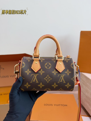 Louis Vuitton Speedy Nano Monogram Canvas Tan Leather Handle Rep view 7