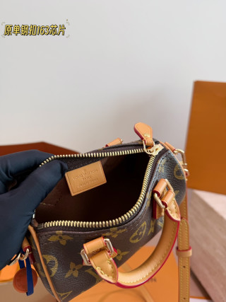 Louis Vuitton Speedy Nano Monogram Canvas Tan Leather Handle Rep view 9