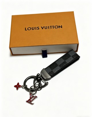 Louis Vuitton Damier Ebene Bag Charm Keychain with Red Enamel Butterfly view 2