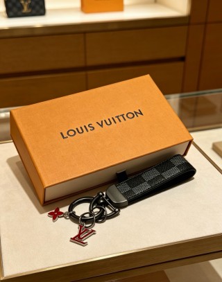 Louis Vuitton Damier Ebene Bag Charm Keychain with Red Enamel Butterfly view 3
