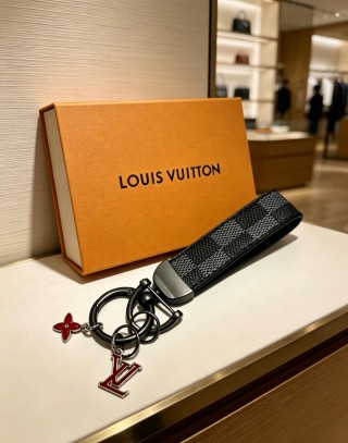 Louis Vuitton Damier Ebene Bag Charm Keychain with Red Enamel Butterfly view 4